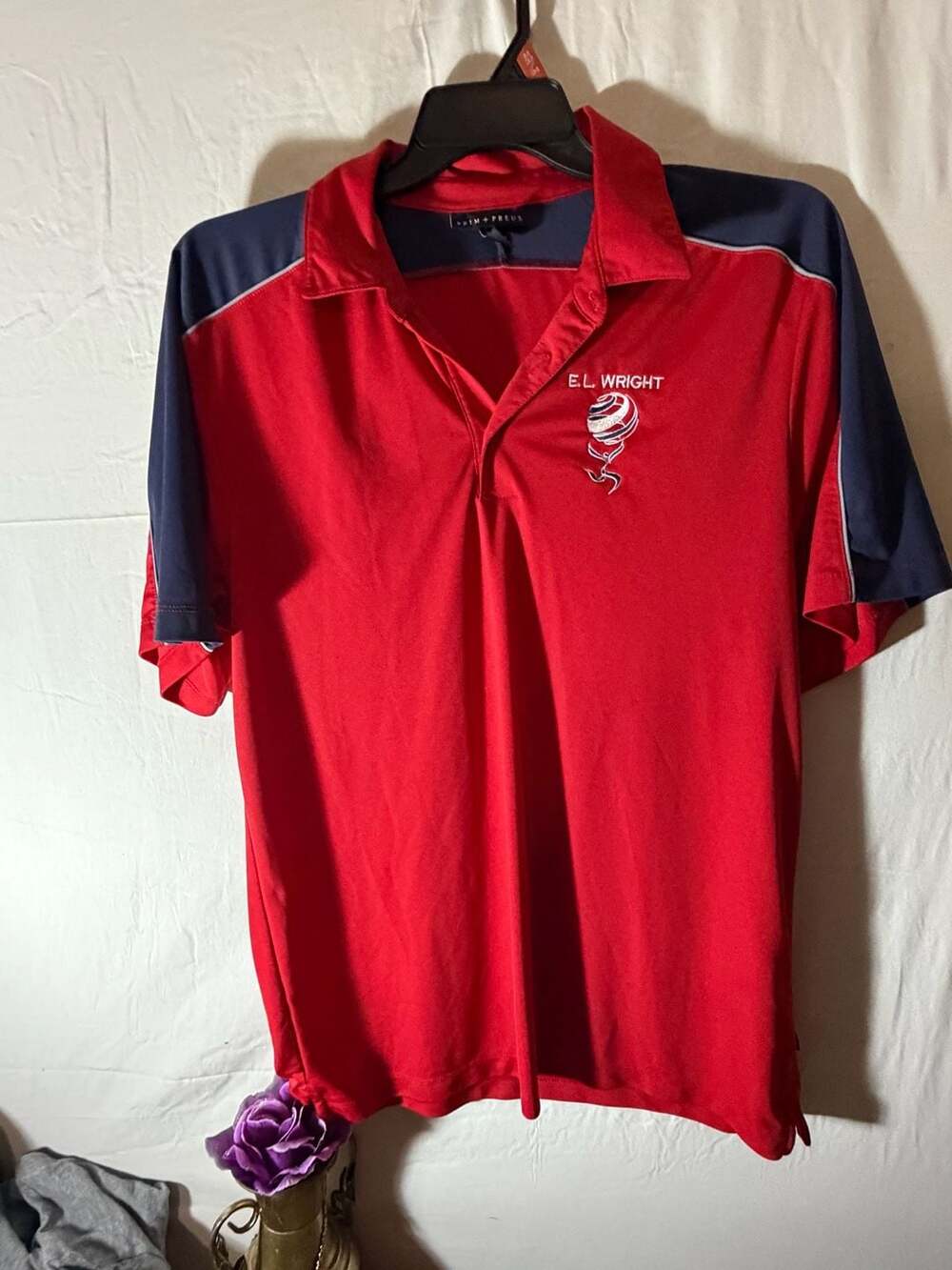 Prim + Preux E.L. Wright Embroidered Polo Shirt Red Blue Men's Size L
